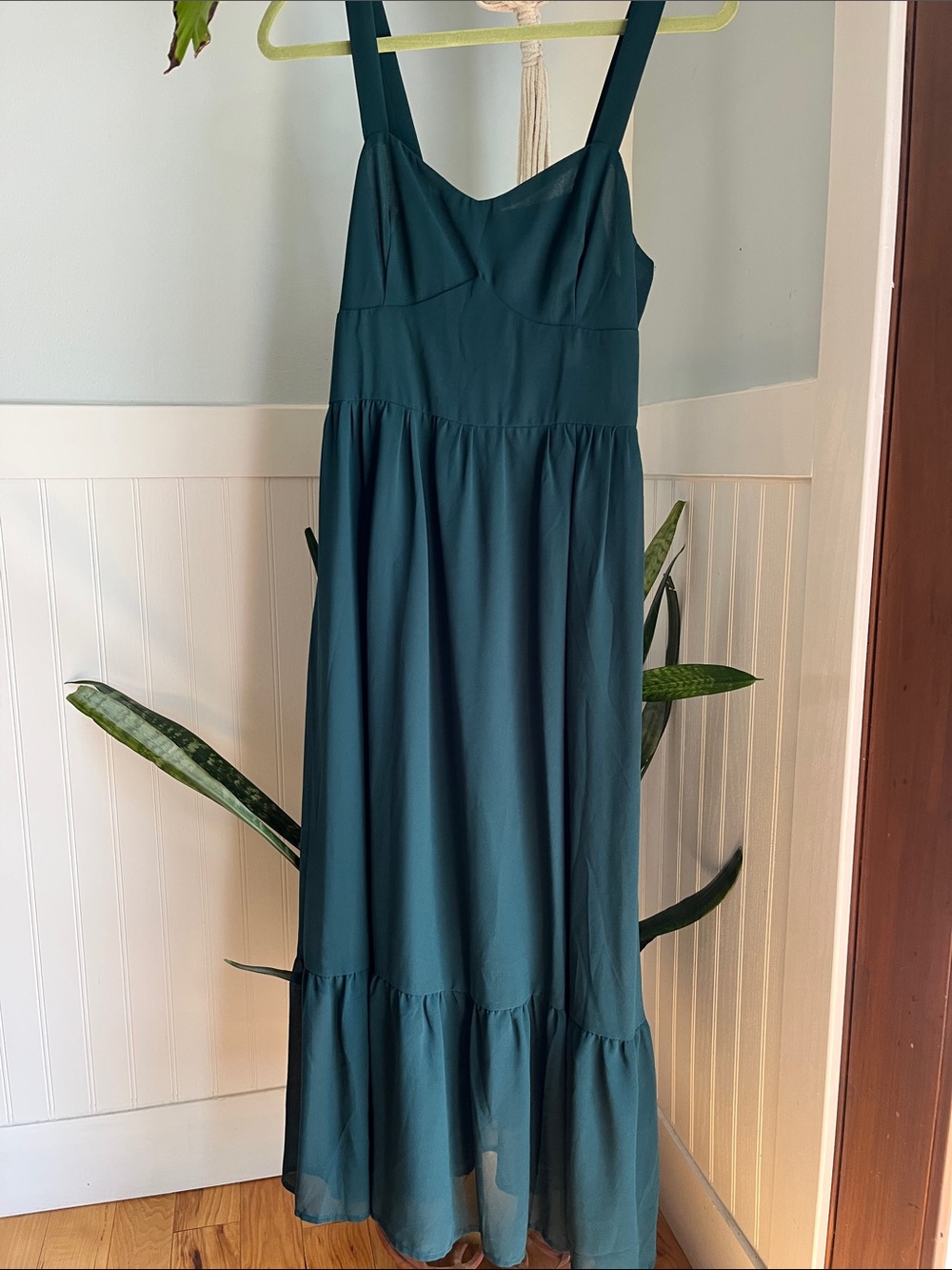 Cupshe Teal Green Sleeveless Maxi Dress with Ruffle Hem